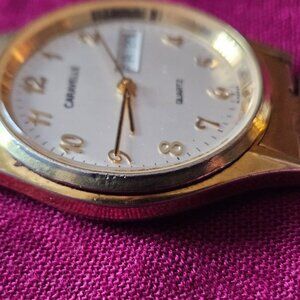 Vintage Caravelle by Bulova Quartz Watch – Gold Tone, Day-Date